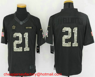 Men's Dallas Cowboys #21 Ezekiel Elliott Black Anthracite 2016 Salute to Service Stitched NFL Nike Limited Jersey