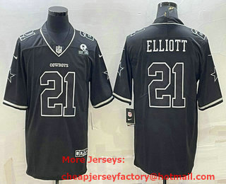 Men's Dallas Cowboys #21 Ezekiel Elliott Black With 1960 Patch Limited Stitched Football Jersey