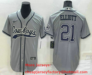 Men's Dallas Cowboys #21 Ezekiel Elliott Grey Stitched Cool Base Nike Baseball Jersey