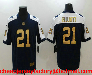 Men's Dallas Cowboys #21 Ezekiel Elliott Blue Thanksgiving with Gold 2017 Vapor Untouchable Stitched Nike Limited Jersey