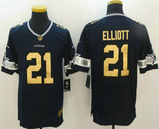 Men's Dallas Cowboys #21 Ezekiel Elliott Navy Blue With Gold Stitched NFL Nike Limited Jersey