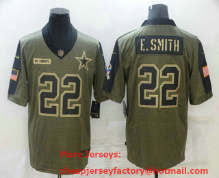 Men's Dallas Cowboys #22 Emmitt Smith 2021 Olive Salute To Service Limited Stitched Jersey