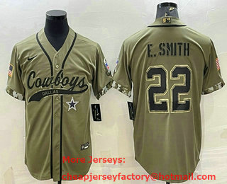 Men's Dallas Cowboys #22 Emmitt Smith 2022 Olive Salute to Service Cool Base Stitched Baseball Jersey
