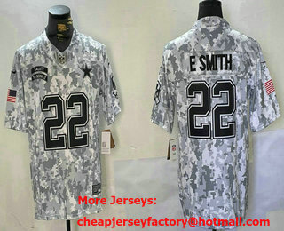 Men's Dallas Cowboys #22 Emmitt Smith Arctic Camo 2024 FUSE Salute to Service Limited Stitched Jersey