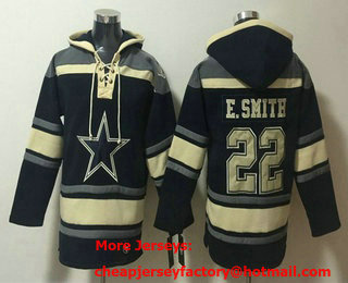 Men's Dallas Cowboys #22 Emmitt Smith Navy Ageless Must Have Lace Up Pullover Hoodie