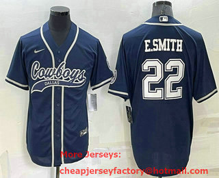 Men's Dallas Cowboys #22 Emmitt Smith Navy Blue Stitched Cool Base Nike Baseball Jersey