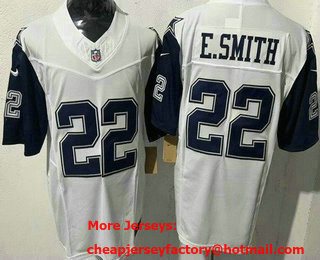 Men's Dallas Cowboys #22 Emmitt Smith White Throwback FUSE Vapor Jersey