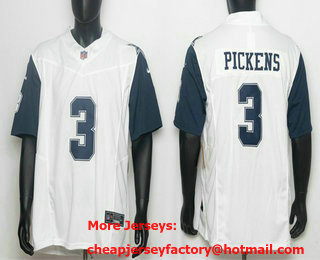Men's Dallas Cowboys #3 George Pickens White Throwback FUSE Jersey