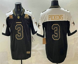 Men's Dallas Cowboys #3 George pickens Black Gold 2025 FUSE 5x Super Bowl Champions Vapor Limited Stitched Jersey