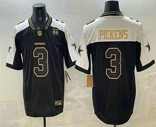Men's Dallas Cowboys #3 George pickens Black Gold 2025 FUSE 94 Marshawn Kneeland Patch Vapor Limited Stitched Jersey