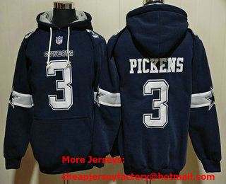 Men's Dallas Cowboys #3 George pickens Navy Ageless Must Have Lace Up Pullover Hoodie