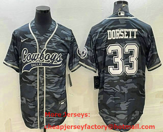 Men's Dallas Cowboys #33 Tony Dorsett Grey Camo With Patch Cool Base Stitched Baseball Jersey