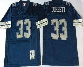 Men's Dallas Cowboys #33 Tony Dorsett Navy Blue With Silver Throwback Jersey by Mitchell & Ness