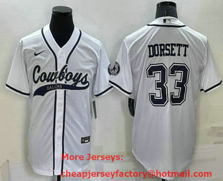 Men's Dallas Cowboys #33 Tony Dorsett White Stitched Cool Base Nike Baseball Jersey