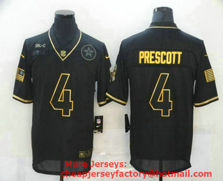 Men's Dallas Cowboys #4 Dak Prescott Black Gold 2020 Salute To Service Stitched NFL Nike Limited Jersey