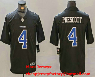 Men's Dallas Cowboys #4 Dak Prescott Black Throwback Vapor Limited Stitched Jersey