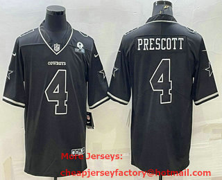 Men's Dallas Cowboys #4 Dak Prescott Black With 1960 Patch Limited Stitched Football Jersey