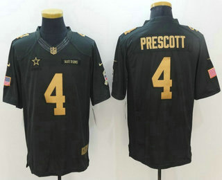 Men's Dallas Cowboys #4 Dak Prescott Black With Gold Anthracite 2016 Salute to Service Stitched NFL Nike Limited Jersey