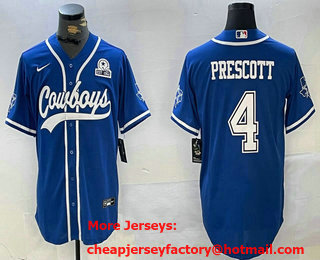 Men's Dallas Cowboys #4 Dak Prescott Light Blue With 1960 Patch Cool Base Stitched Baseball Jersey