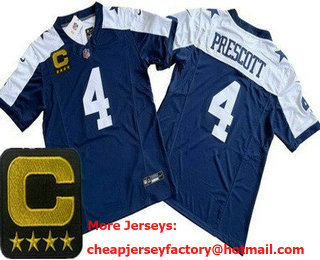 Men's Dallas Cowboys #4 Dak Prescott Limited Navy Alternate C Patch FUSE Vapor Jersey