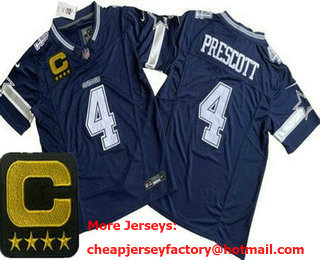 Men's Dallas Cowboys #4 Dak Prescott Limited Navy C Patch FUSE Vapor Jersey