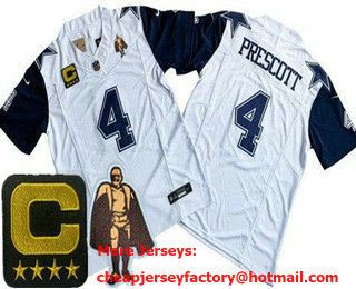 Men's Dallas Cowboys #4 Dak Prescott Limited White Throwback C Patch Walter Payton Man of the Year FUSE Vapor Jersey