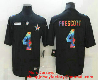 Men's Dallas Cowboys #4 Dak Prescott Multi-Color Black 2020 NFL Crucial Catch Vapor Untouchable Nike Limited Jersey