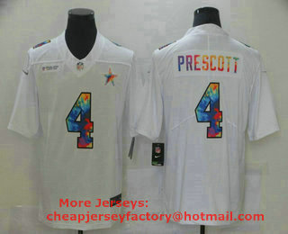 Men's Dallas Cowboys #4 Dak Prescott Multi-Color White 2020 NFL Crucial Catch Vapor Untouchable Nike Limited Jersey