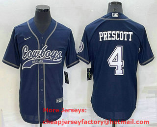 Men's Dallas Cowboys #4 Dak Prescott Navy Blue Stitched Cool Base Nike Baseball Jersey