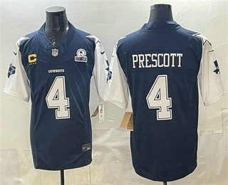 Men's Dallas Cowboys #4 Dak Prescott Navy FUSE 1960 And C Patch Vapor Limited Stitched Jersey