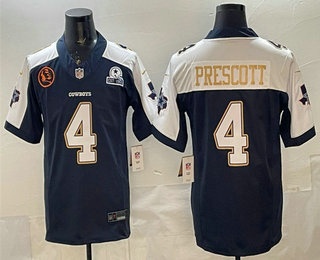 Men's Dallas Cowboys #4 Dak Prescott Navy FUSE With John Madden Patch Thanksgiving Vapor Limited Stitched Jersey