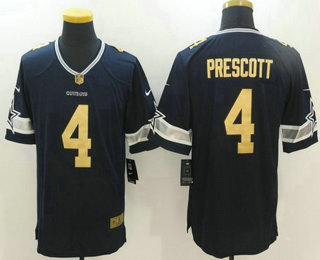  Men's Dallas Cowboys #4 Dak Prescott Navy Blue With Gold Stitched NFL Nike Limited Jersey