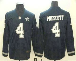 Men's Dallas Cowboys #4 Dak Prescott Nike Navy Therma Long Sleeve Limited Jersey