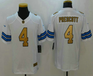  Men's Dallas Cowboys #4 Dak Prescott White With Gold Stitched NFL Nike Limited Jersey