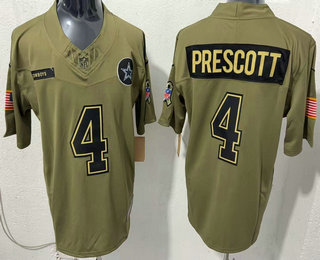 Men's Dallas Cowboys #4 Dak Prescott Olive 2025 FUSE Salute to Service Limited Jersey
