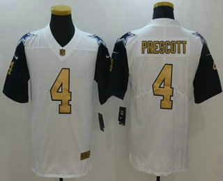 Men's Dallas Cowboys #4 Dak Prescott White 2016 Color Rush Gold Stitched NFL Nike Limited Jersey