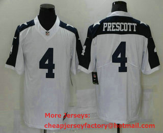 Men's Dallas Cowboys #4 Dak Prescott White Thanksgiving 2017 Vapor Untouchable Stitched NFL Nike Limited Jersey