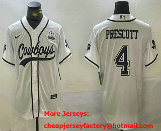 Men's Dallas Cowboys #4 Dak Prescott White With 1960 Patch Cool Base Stitched Baseball Jersey