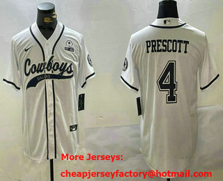 Men's Dallas Cowboys #4 Dak Prescott White With 1960 Patch Cool Base Stitched Baseball Jersey 11