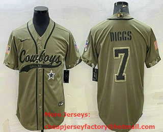 Men's Dallas Cowboys #7 Trevon Diggs 2022 Olive Salute to Service Cool Base Stitched Baseball Jersey