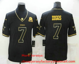 Men's Dallas Cowboys #7 Trevon Diggs Black 60th Seasons Patch Golden Edition Stitched NFL Nike Limited Jersey
