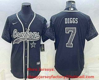 Men's Dallas Cowboys #7 Trevon Diggs Black Reflective With Patch Cool Base Stitched Baseball Jersey