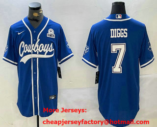 Men's Dallas Cowboys #7 Trevon Diggs Light Blue With 1960 Patch Cool Base Stitched Baseball Jersey