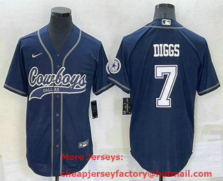 Men's Dallas Cowboys #7 Trevon Diggs Navy Blue Stitched Cool Base Nike Baseball Jersey