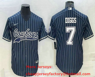 Men's Dallas Cowboys #7 Trevon Diggs Navy With Patch Cool Base Stitched Baseball Jersey