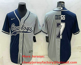 Men's Dallas Cowboys #7 Trevon Diggs NavyGrey Split With Patch Cool Base Stitched Baseball Jersey
