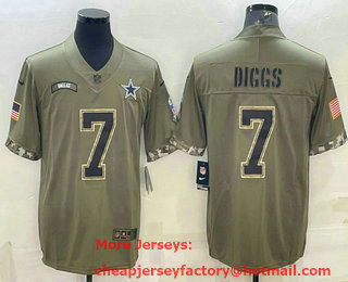 Men's Dallas Cowboys #7 Trevon Diggs Olive 2022 Salute To Service Limited Stitched Jersey