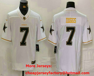 Men's Dallas Cowboys #7 Trevon Diggs White Golden Edition Stitched Nike Limited Jersey