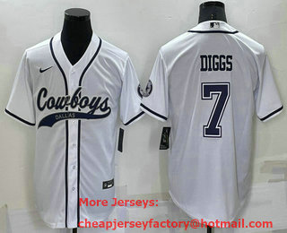 Men's Dallas Cowboys #7 Trevon Diggs White Stitched Cool Base Nike Baseball Jersey