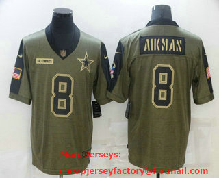 Men's Dallas Cowboys #8 Troy Aikman 2021 Olive Salute To Service Limited Stitched Jersey